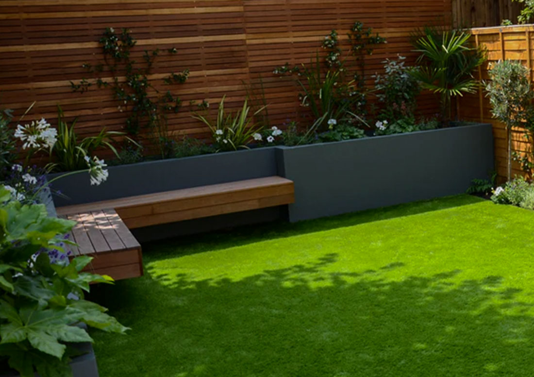 raised garden with artificial turf