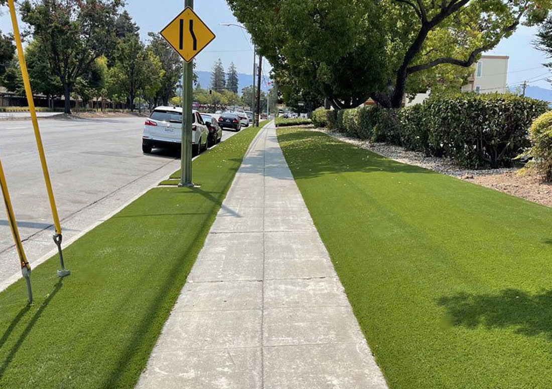 Cities installing Artificial turf along roads and sidewalks