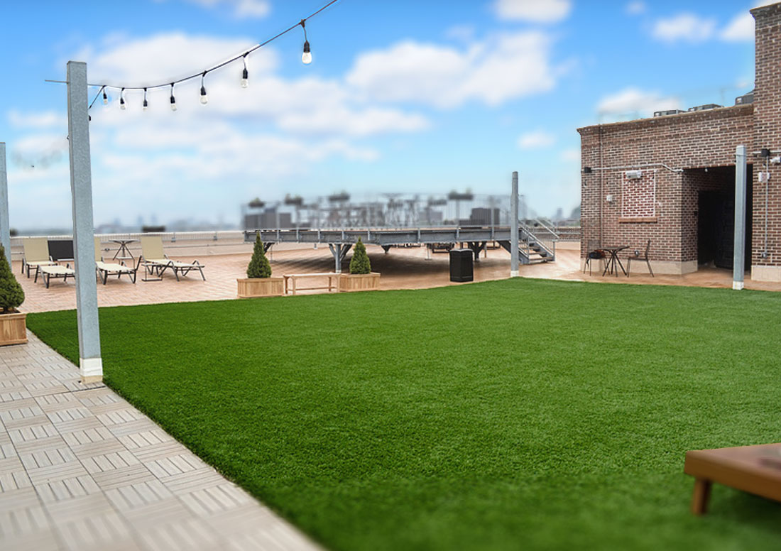 Rooftop Artificial turf patio installed on commercial property